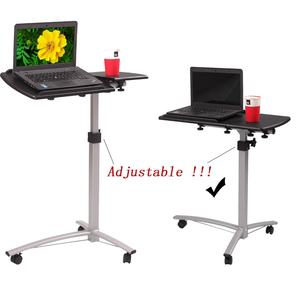 IVV Height Adjustable Mobile Laptop Stand, PC Computer Workstation for Home, Office, Classroom, Hospital, Rolling Notebook Table w/ Tiltable Desktop and 3 Wheels (Black)