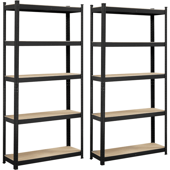 Smile Mart 2PCS 5 Tiers Adjustable Storage Shelf Units for Garage, 35.5″ L*12″ W*71″ H, Black