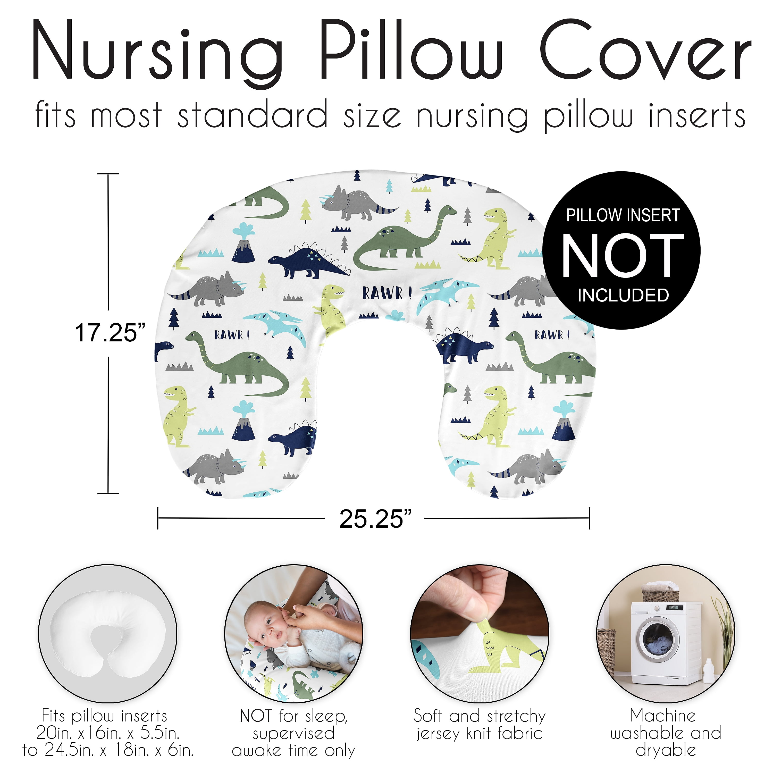 Sweet Jojo Designs Mod Dinosaur Blue Green and Grey Nursing Pillow Cover Case (Pillow Not Included) (Pillow NOT Included)