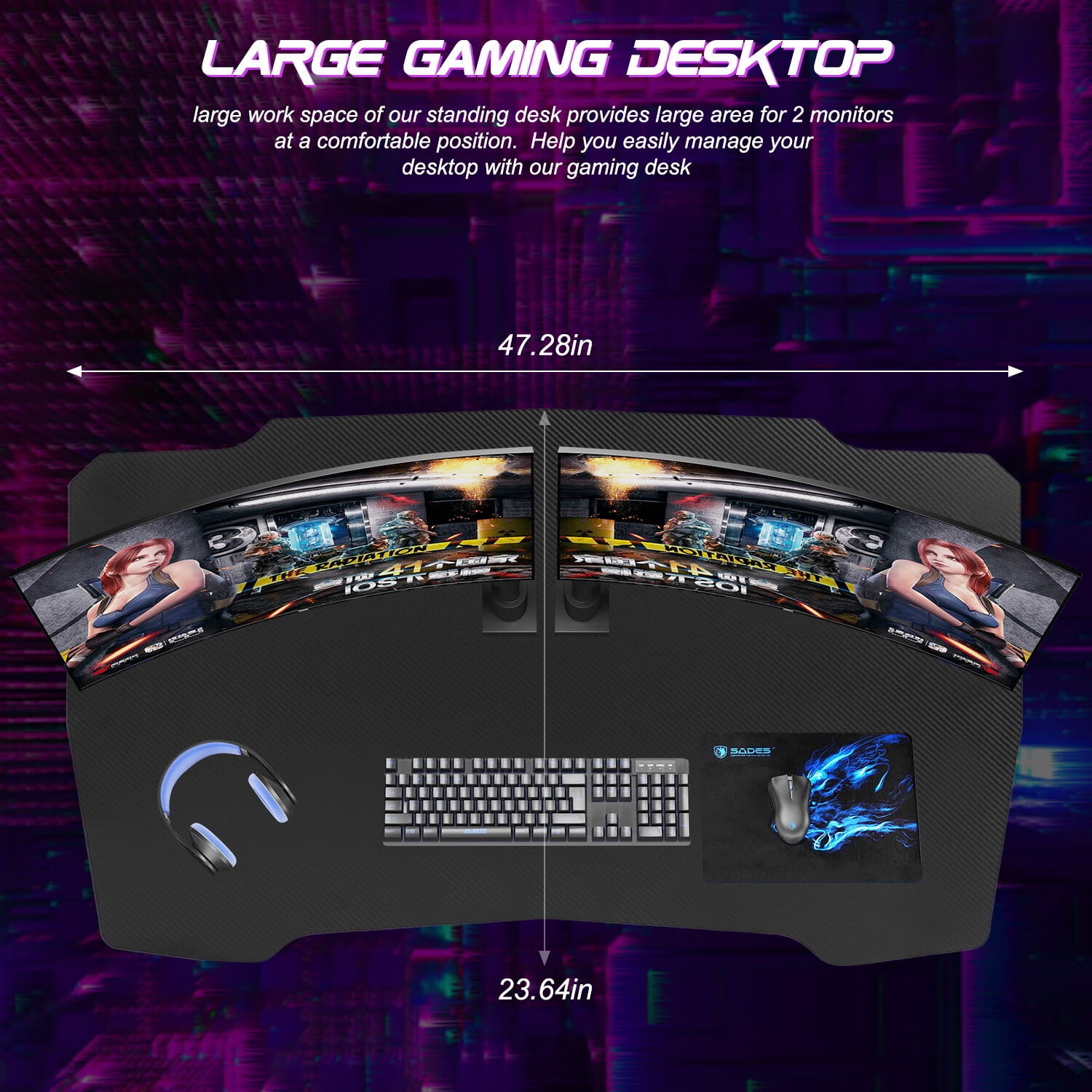 YRLLENSDAN Gaming Desk Z Shaped 48 inch Gaming Workstation Ergonomic Gaming Table PC Computer Desk with Headphone Hook, Red