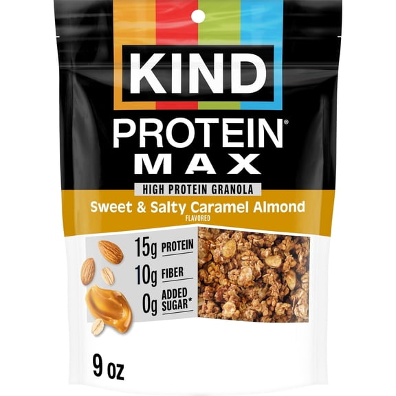 KIND Protein Max Granola, Caramel Almond & Sea Salt, High Protein Granola Snacks, 9oz