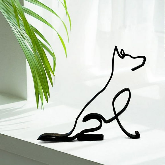 Modernist Abstract Animal Art Sculpture Metal Crafted Dog Figure For Desk