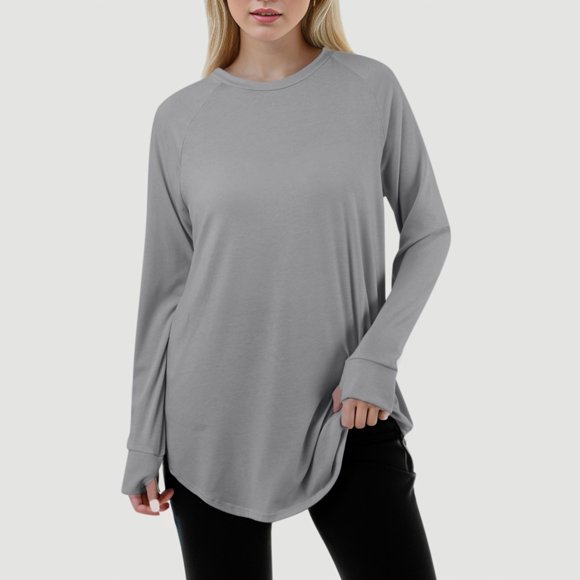 Women Casual Fashion Solid Color Loose Round Neck Long Sleeve Raglan Sleeve T Shirt Top Athletic Wear for Woman Tech Stretch Womens Solid T Shirts Women Shirts Compression Woman S Tee Shirt