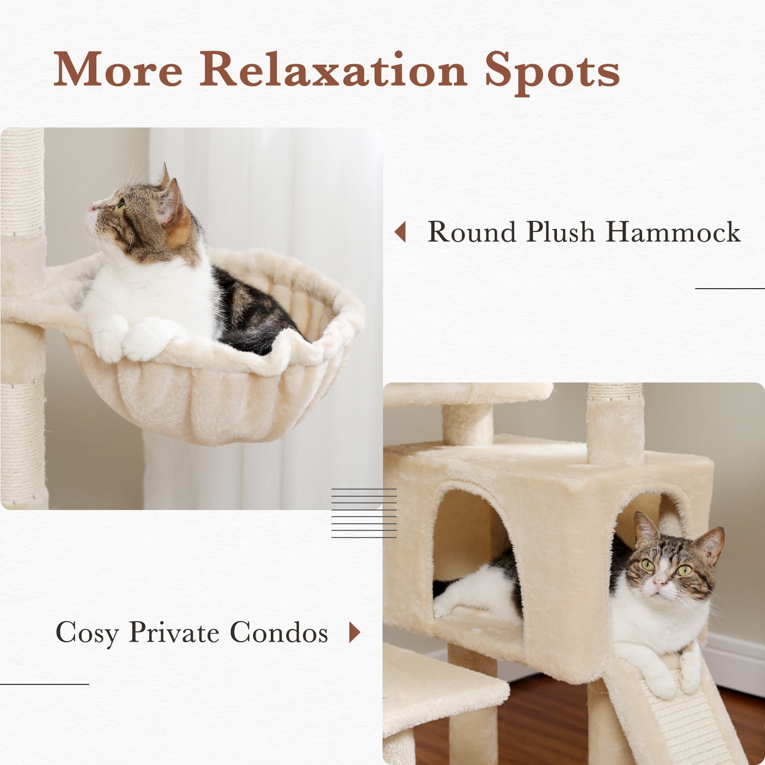 Pefilos 60" Cat Tree Tower for Indoor Cats, Cute Sisal Rope Cat Condo for Adult Cats Plush Cat Climb Tree, Beige Pefilos 60" Cat Tree Tower for Indoor Cats, Cute Sisal Rope Cat Condo for Adult Cats Plush Cat Climb Tree, Beige
