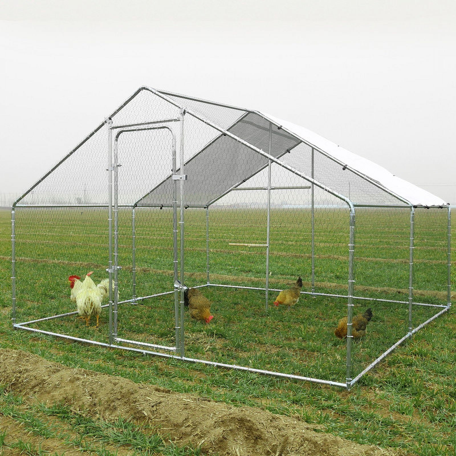 Walnest 10'x10' Large Metal Chicken Coop Run,Heavy Duty Walk-in Poultry Cage with Cover,Outdoor Hen Rabbit Chicken Run in with Spire Shaped for Farm Yard