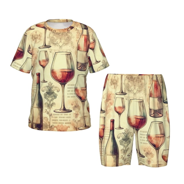 Balery Wine Conjunto de Pijama Infantil de Manga Corta con Estampado – Ropa de Dormir de Algodón Suave-Small
