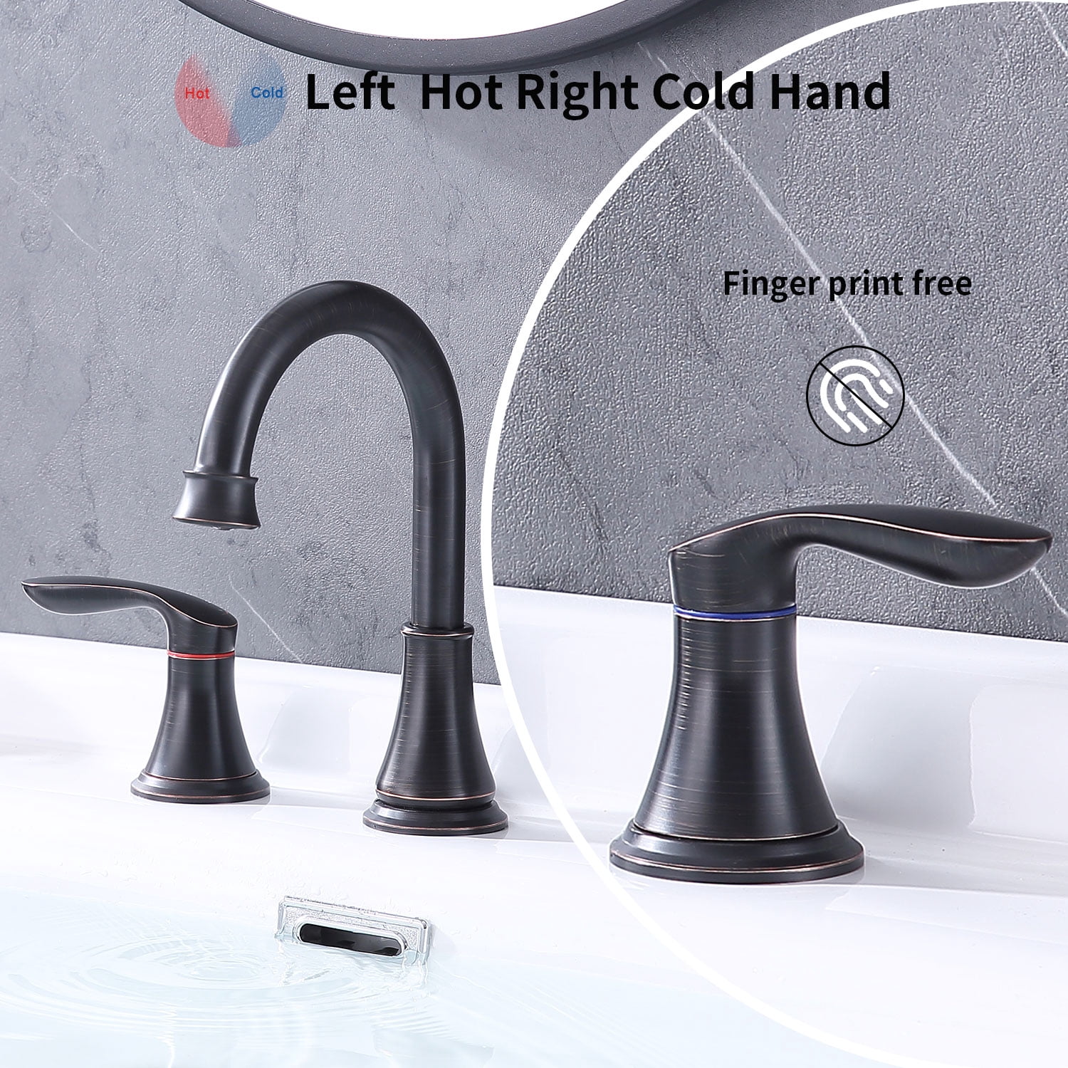 ORB 2-Handle 8-Inch Widespread Bathroom Faucet, 3-Hole Lavatory Faucet with 360° Swivel Spout, Pop-Up Drain Assembly & cUPC Water Supply Hoses