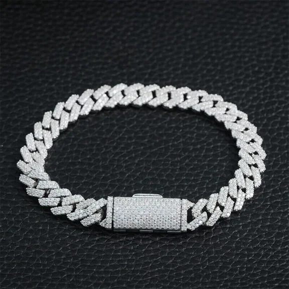 7Ct Round Cut Lab-Created Diamond Men's Cuban Link Bracelet 925 Sterling Silver