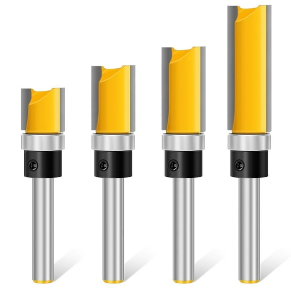 Straight Router Bits Router Guide Tool ,4 Pcs 1/4 Shank Wood Cutter Woodworking Tools Top Bearing Flush Trim Router Bits Set for Woodworking,Home DIY and Lettering