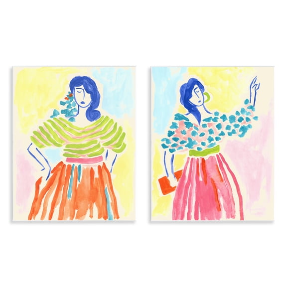 Stupell Industries Stylish Women Bright Hues People Painting Unframed Art Print Wall Art, 11 x 14, Set of 2