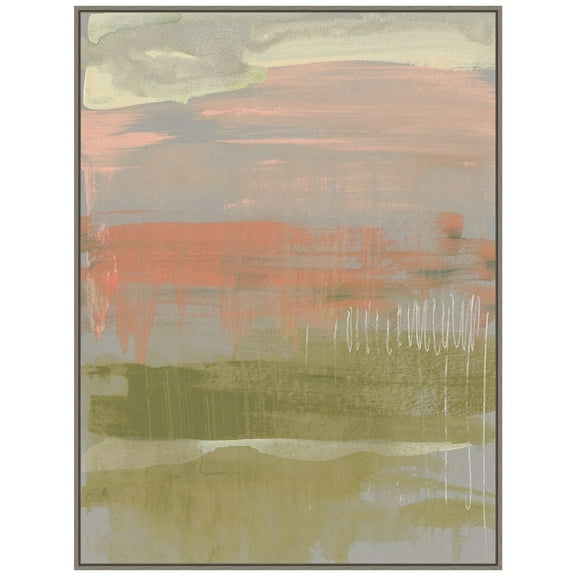 Amanti Art Coral and Olive Striations II Framed Canvas Wall Art Print