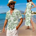 thumbnail image 2 of Garronmavis Green Polynesian Couples Matching Outfits Men's Short Sleeve Shirt Casual Hawaiian Tops Workwear and Womens Long Dress Sleeveless Split Beach Vacation Sundress, 2 of 7
