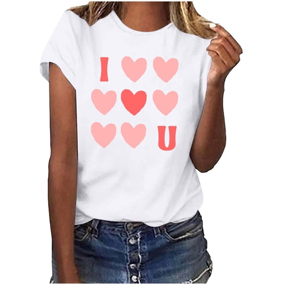 UAMVSH Womens Valentines Day Shirts Print Short Sleeve Graphic Tees Lightweight Casual Soft Crewneck Cute Tops Festival Outfits
