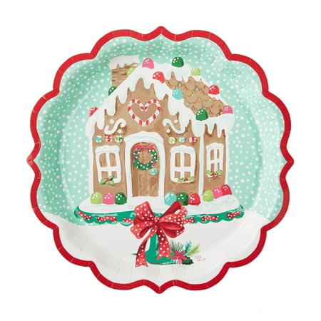 The Pioneer Woman Gingerbread House Disposable Dinner Plates, 11.5", 8 Count