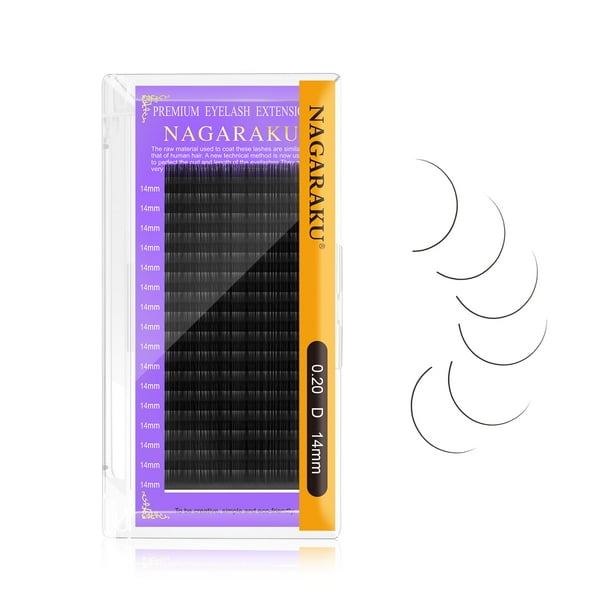 Extensiones de pestañas individuales NAGARAKU de 0,20 mm de profundidad 14 mm