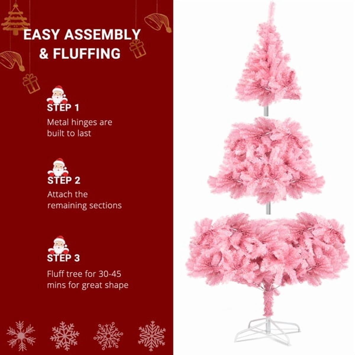 7FT Pink Christmas Tree - 1800 PVC Branch Tips, Sturdy Iron Base, Durable Unlit Artificial Tree for Holiday Home Decor