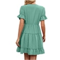 thumbnail image 5 of BLVB Sundress for Women V Neck Lace Trim Ruffle Short Sleeve Dress Casual Flowy Summer Beach Mini Dresses, 5 of 9