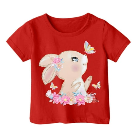 Suilloe Toddler Girls T Shirts Lovely Cartoon Bunny Print O-Neck Short Sleeve Top Kids Girls Fun And Vibrant Designs Summer Tees，2 -3 Years