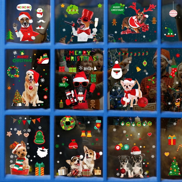 9 Feuilles Noël Autocollants Fenetre, Flocons Décoration de Noël Fenetre  Stickers Noël Fenêtre Réutilisable Electrostatique PVC
