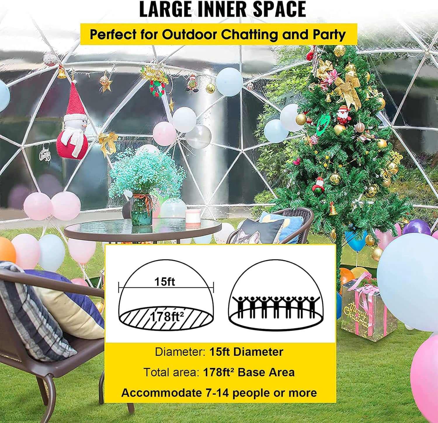Esheno Garden Dome Tent 9.5x5.7FT PVC Transparent Cover Weatherproof Geodesic Bubble for Patio Party Greenhouse (White)