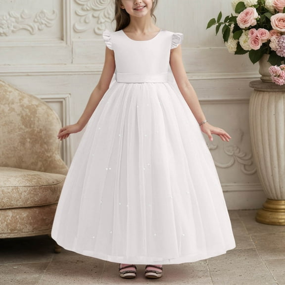 Teen Girls Dress Short Sleeves White Girls Fall Dresses Junior Bridesmaid Dresses Christmas Dress 12-14Years