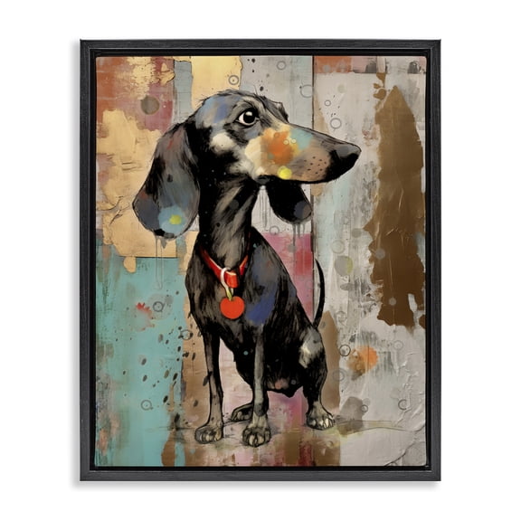 Stupell Industries Modern Dachshund Modern Collage Black Floating Frame Canvas Art, 17 x 21, by Enrico McGarrigle