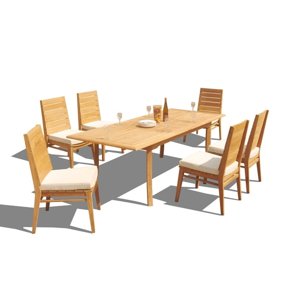 7-Piece Teak Dining Set: 94" Rectangle Extendable Table   6 Charleston Stacking Armless Chairs