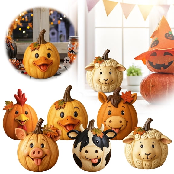under $5 Farm Animal Pumpkin Figurines, Cute Funny Resin Cow Duck Sheep Pig Chicken Statue, Halloween Thanksgiving Fall Decorations, Autumn Farmhouse Table Centerpiece, Home Desktop Decor 1pc Cow