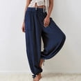 thumbnail image 6 of Womens Baggy Cargo Pants Wide Leg Drawstring Elastic High Waist Loose Parachute Pants Casual Patchwork Long Pants with Pocket, 6 of 7