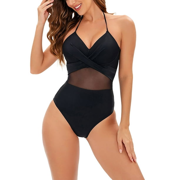TOWED22 Women's One Piece Swimsuit Slimming High Cut Bathing Suit Ribbed  Tummy Control Swimwear(Black,L) 