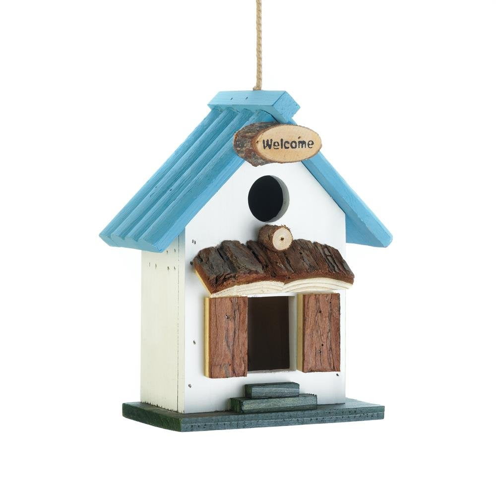 Bird Houses Decor Blue Rooftop Wood Hanging Outdoor Decorative