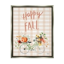 Stupell Industries Happy Fall Plaid Seasonal Flowers Blooming Bicycle Graphic Art Luster Gray Floating Framed Canvas Print Wall Art, Design by Heatherlee Chan