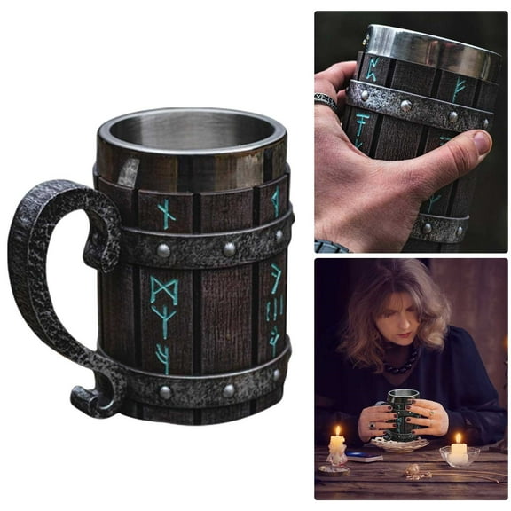 Clearance Nordics Rune Drinking Mug Rune Mug Beer Tankard Cup For Men Gift Norse Decor Stainless Steel Wooden Coffee Cool Mug Gift
