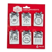 Holiday Time Mini Signs with Bows Christmas Ornaments, 6.13", 6 Count