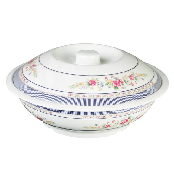 Excellante Rose melamine dinnerware collection 80 oz, 11" serving bowl with lid, comes in each