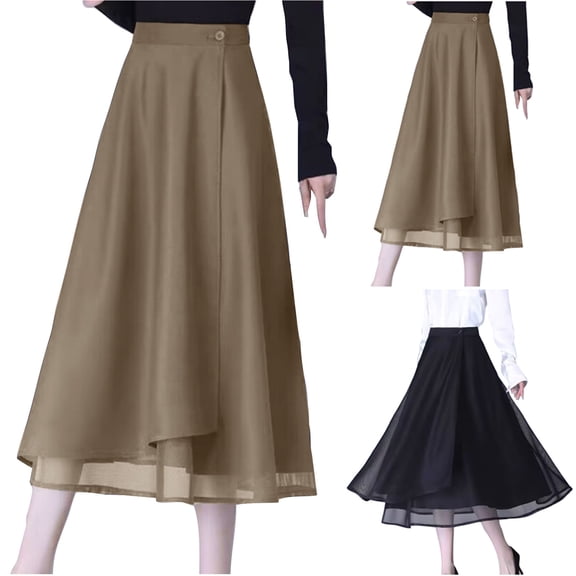 Antinious Women Solid Elastic Waist Ankle Length Versatile Plus Size Skirts