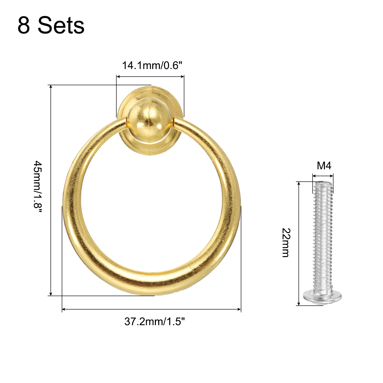 Unique Bargains Round Ring Drawer Pulls with Screws Zinc Alloy 8 Sets Gold Tone