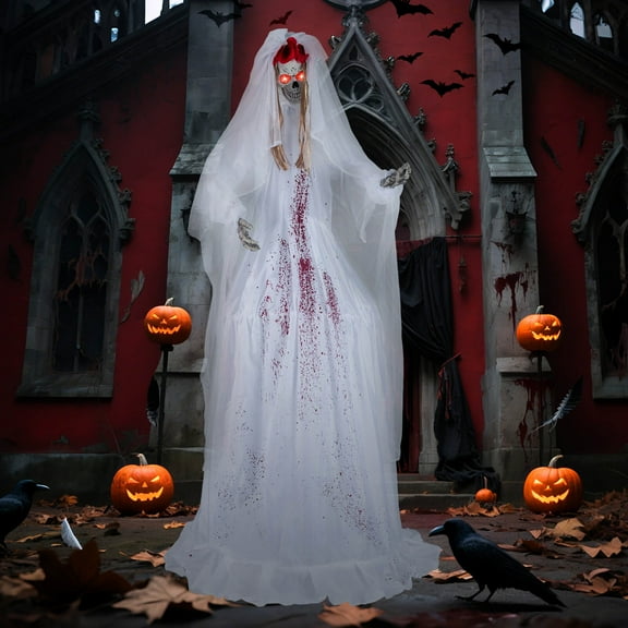 Costway Halloween Animatronic Standing Bride 7.2 FT Haunted House Decoration Sounds