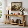 thumbnail image 4 of Finmind 70.87-Inch Solid Wood Console Table, 2-Tier Long Farmhouse Entryway Table with Shelf, 4 of 7