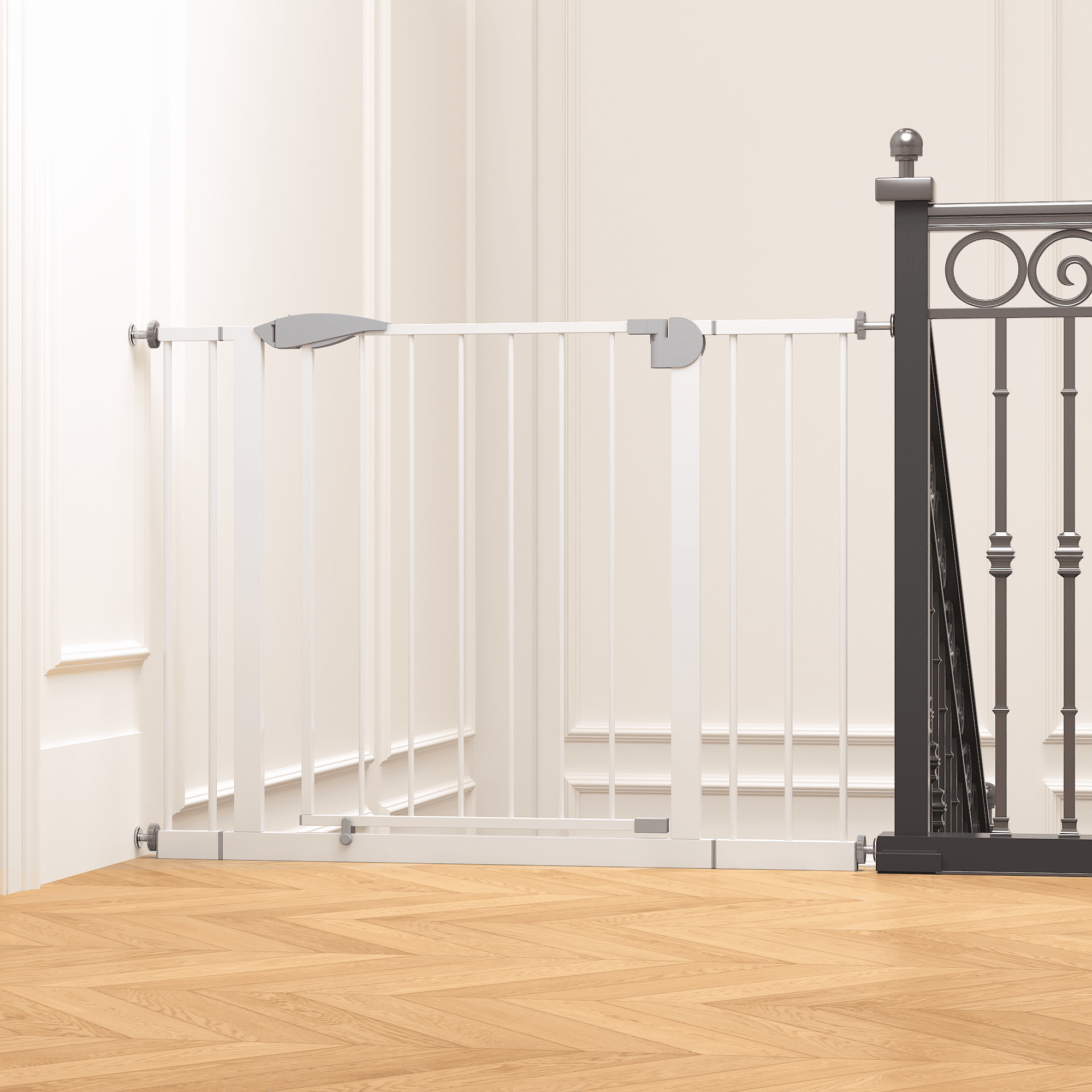 2-Pack Pressure-Mounted Baby Safety Gates Steel Walk-Through 29.5-44.1 Inch Wide Pet Child Stair Doorway Guard