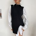 thumbnail image 2 of Suéter de cuello redondo para mujer, chaleco retro elegante de color puro con dobladillo dividido, jersey sin mangas para trabajo de oficina, 2 of 8