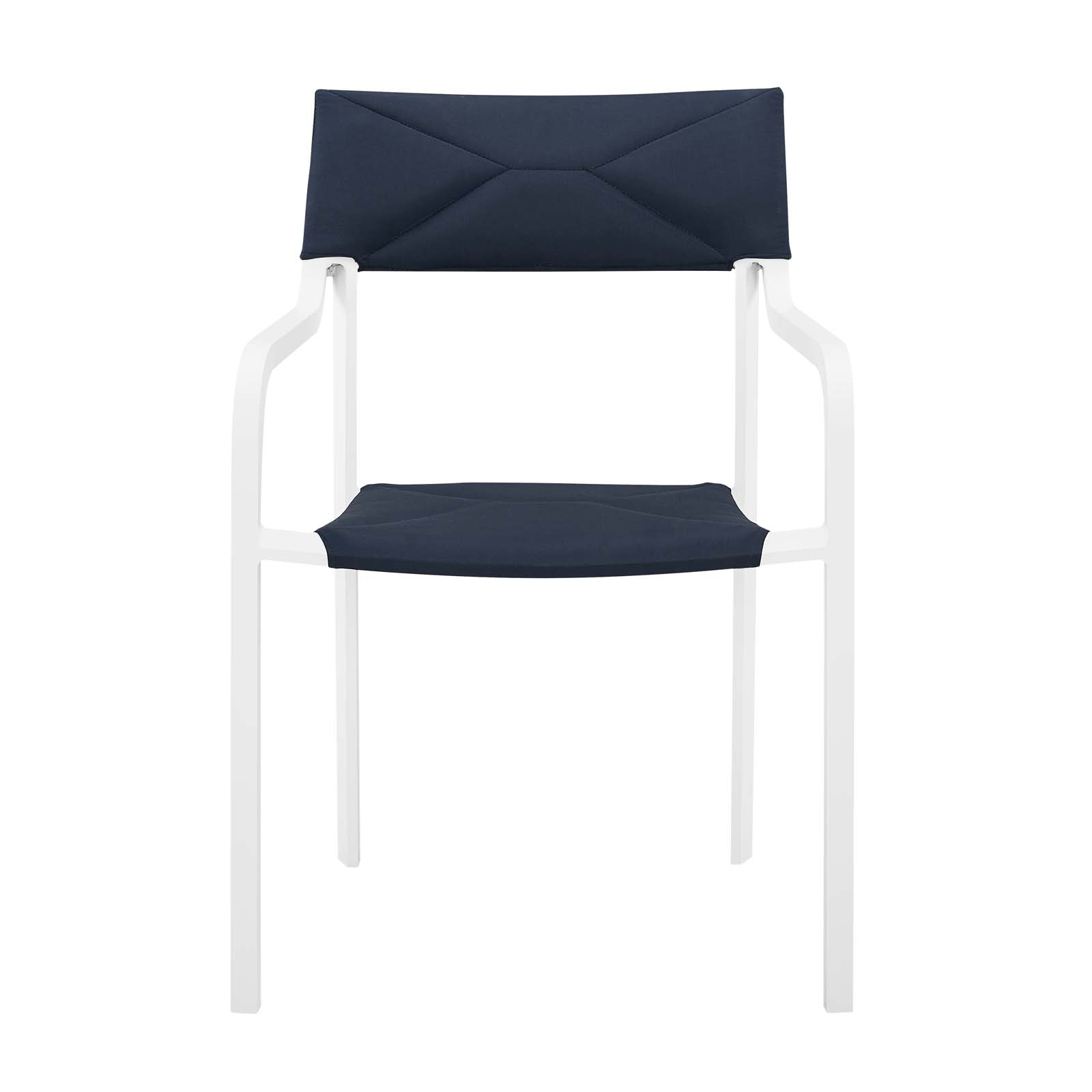 Contemporary Modern Urban Designer Outdoor Patio Balcony Garden Furniture Side Dining Armchair Chair, Fabric Aluminum, Navy Blue White - image 5 of 6