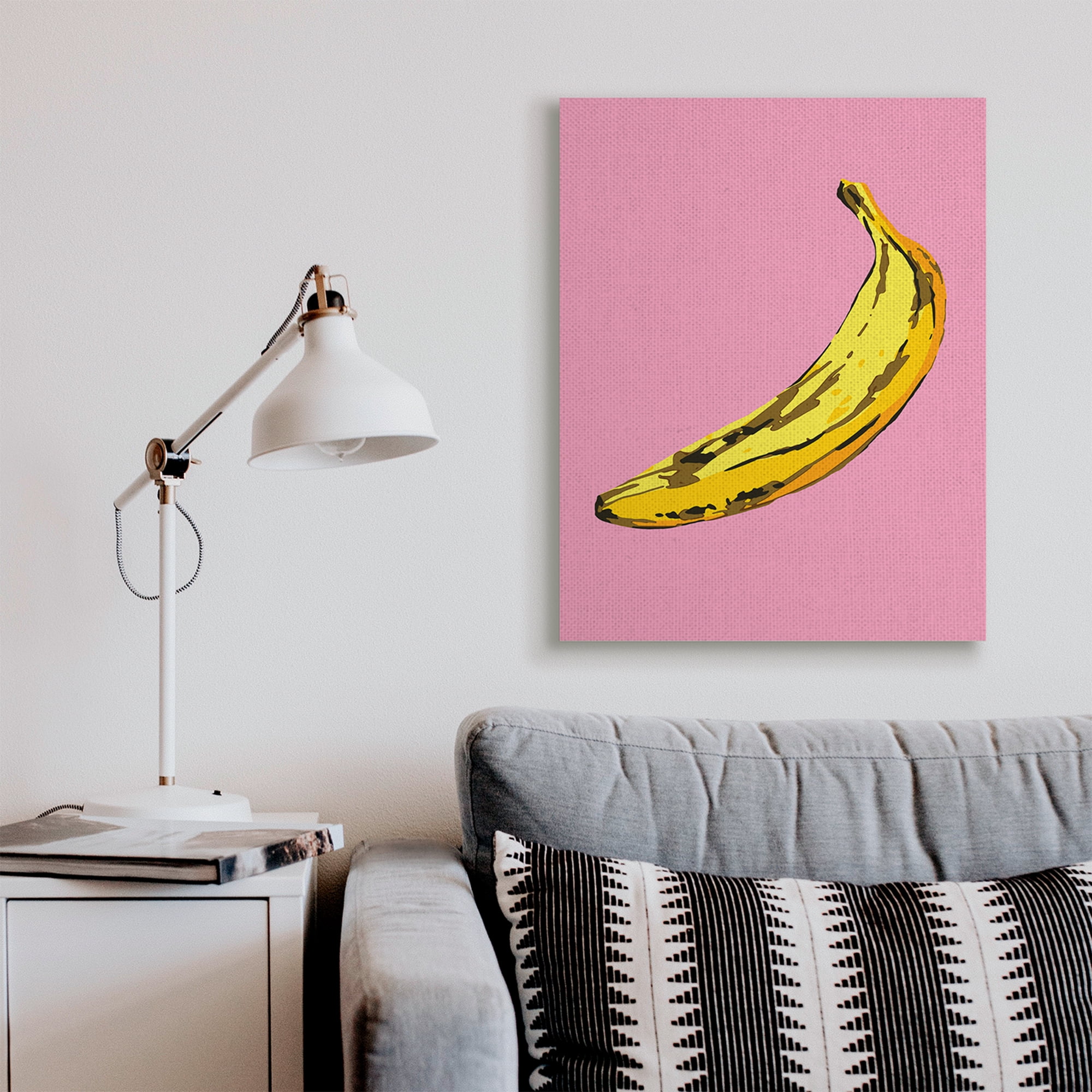 Stupell Industries Banana Pink Pop Tropical Fun Minimal Fruit Food & Beverage Painting Gallery Wrapped Canvas Art Print Wall Art, 30 x 40