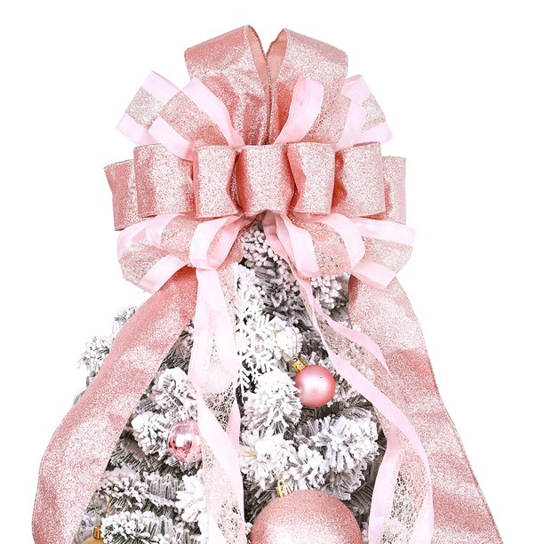 Decoración para árbol de Navidad CANGBI, 40 x 33 cm, malla satinada en oro rosa