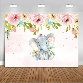 Elephant Baby Shower Backdrop Pink Elephant Floral Birthday