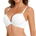thumbnail image 2 of YANDW Push Up Padded Bra for Women Plunge Underwire T-Shirt Bras Add Cup, White 38D, 2 of 7