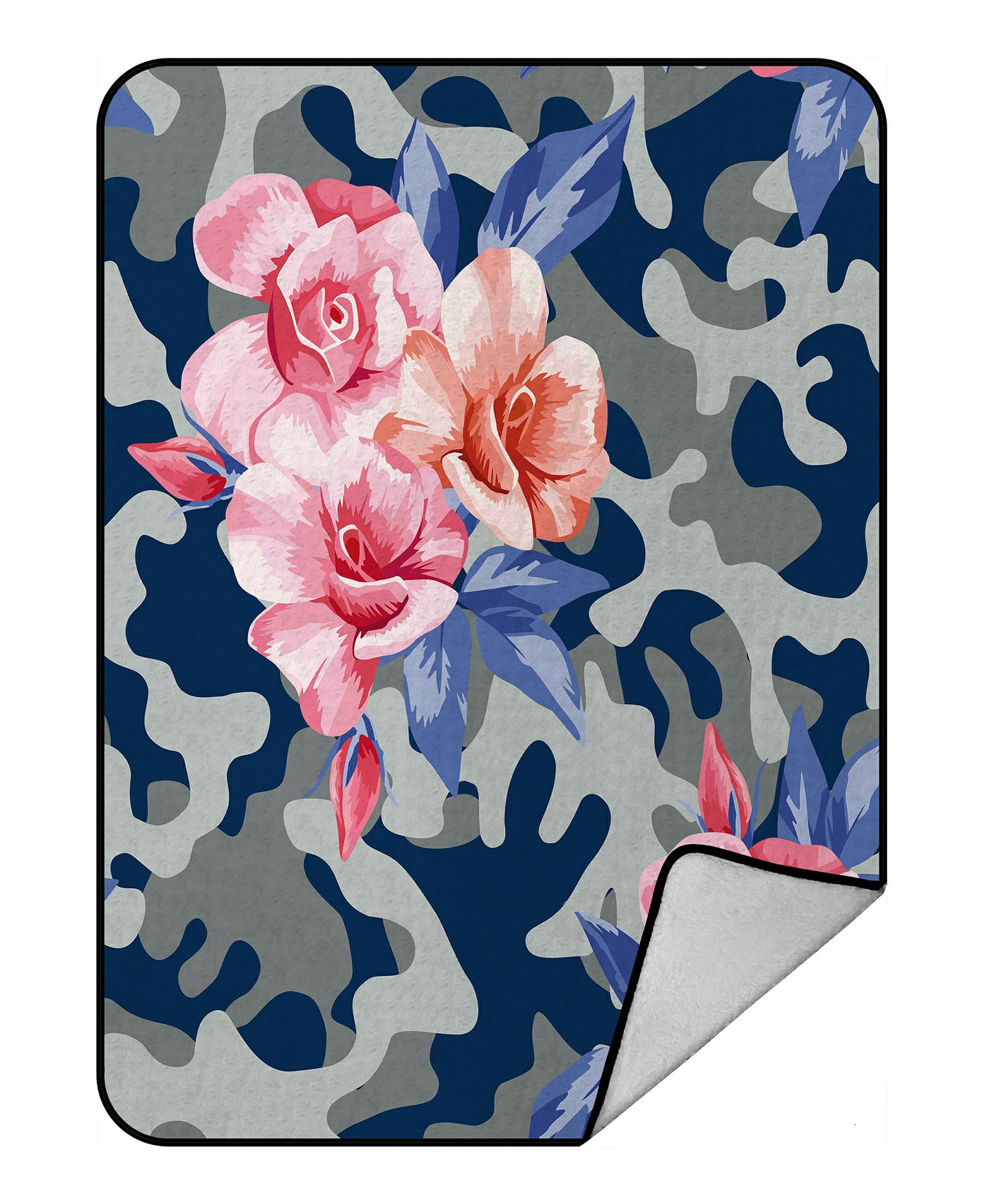 ABPHQTO Camo Urban Flower Pink Rose Color Fleece Blanket Fleece Back