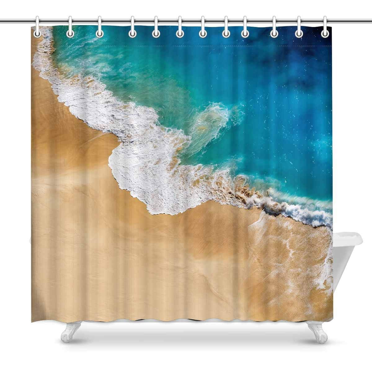 ARTJIA Aerial View Shower Curtain, Sandy Beach Coastal Blue Ocean