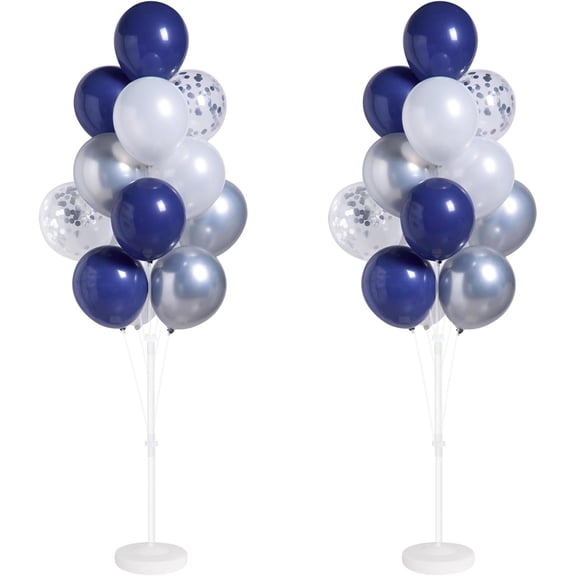 Navy Blue Silver Confetti Balloon Column Kit Set of 2 Included-Balloon Column Stand with Base&Pole,Backdrop Decoration for Metallic Chrome Wedding, Baby Shower, Birthday,Gaduation Party Decoration