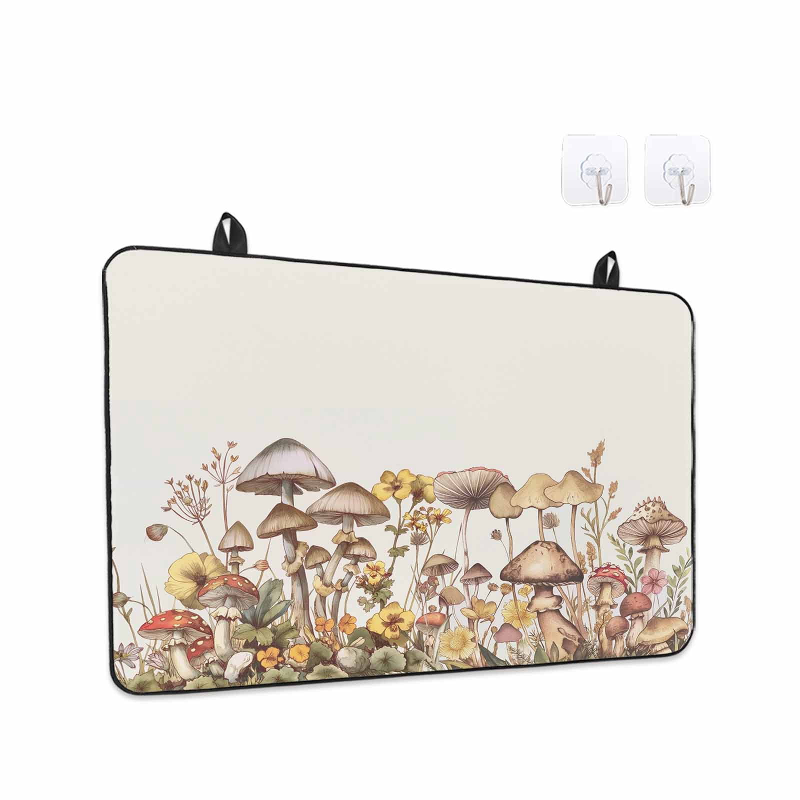 Vintage Mushroom Stove Top Cover for Electric Stove, Heat-proof & Non Slip Glass Top Stove Cover Protector, Farmhouse Summer Botanical Floral Kitchen Flat Cooktop Rubber Mat 28.5x20.5 Inches